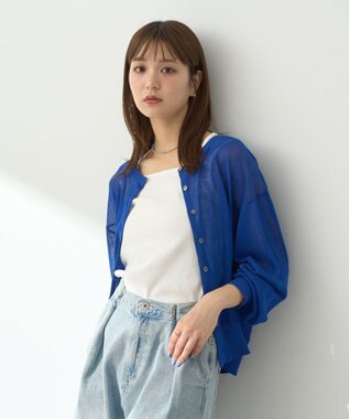 earth music&ecology 接触冷感シアークルーニットカーディガン Blue
