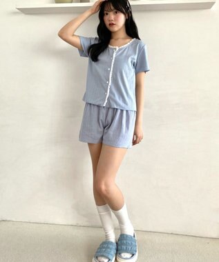 WEGO ワンカラーセットアップルームウェア サックス