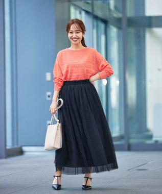 Tiaclasse L 【インナーセット・洗える】ボーダー編みシアーニットアンサンブル ピンク