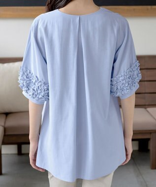 Tiaclasse L 【洗える】フリル付きパフスリーブチュニック サックス