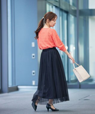 Tiaclasse L 【インナーセット・洗える】ボーダー編みシアーニットアンサンブル ピンク