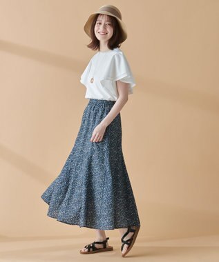 ANY 【洗濯機可能/ウエストゴム】プリントマーメイドスカート ネイビーフラワー