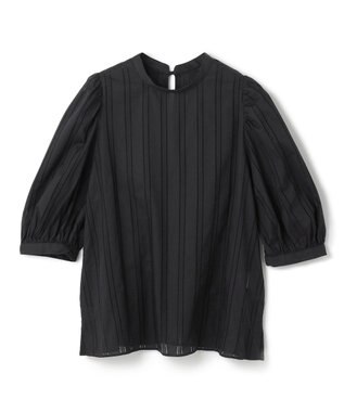 UNFILO ストライプレース 2WAY パフスリーブブラウス ブラック