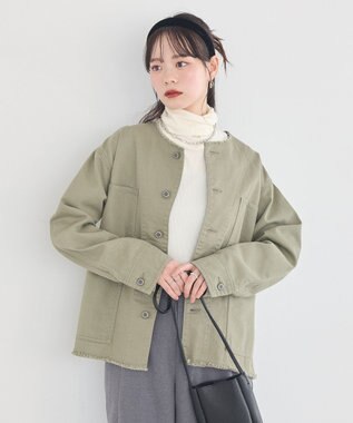 earth music&ecology 【綿100％】ノーカラーカバーオール Light Green