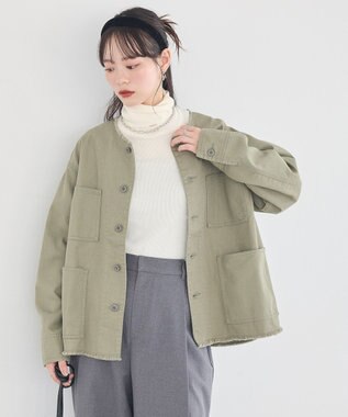 earth music&ecology 【綿100％】ノーカラーカバーオール Light Green