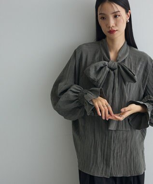 Green Parks ボウタイリボンブラウス Charcoal Gray