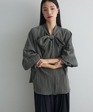 Green Parks ボウタイリボンブラウス Charcoal Gray