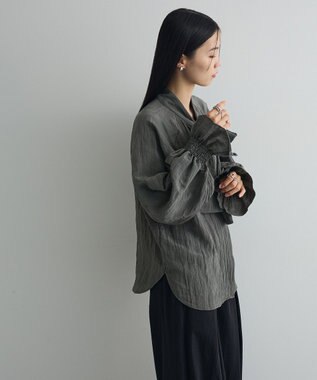Green Parks ボウタイリボンブラウス Charcoal Gray