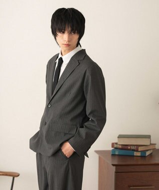 WEGO 【フォーマル/セットアップ対応】シングルテーラードジャケット グレーストライプ