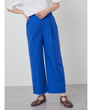 Green Parks 綿麻混タックストレートワイドパンツ Royal Blue