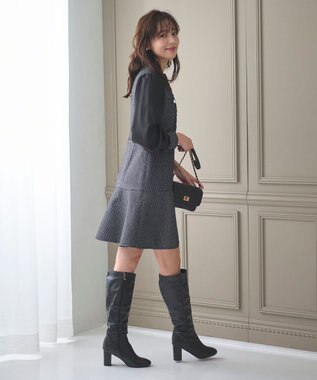 Feroux 【洗える】ツイードコンビミディ ワンピース ブラック系