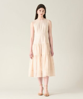 GRACE CONTINENTAL ストライプレースフレアドレス ベージュ