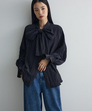 Green Parks ボウタイリボンブラウス Black