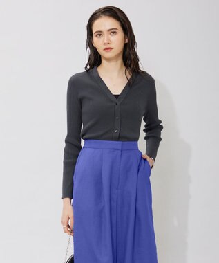 ICB 【洗える】 コンパクトリブ カーディガン チャコール系