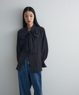 Green Parks ボウタイリボンブラウス Black