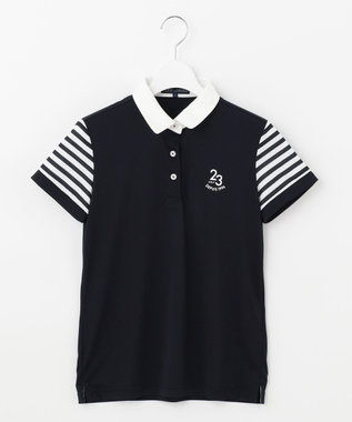 23区GOLF 【WOMEN】【吸水速乾】カノコ ボーダー半そで ポロシャツ ネイビー系
