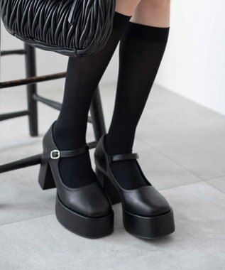 WEGO ボリュームヒールストラップシューズ ブラック