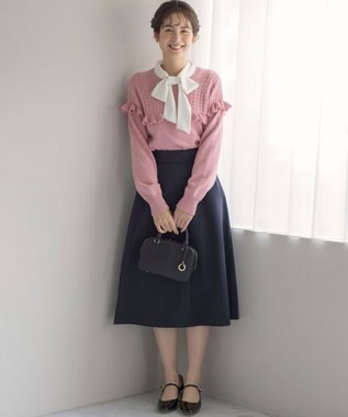 組曲 バスケット編みフリル ニット ピンク系