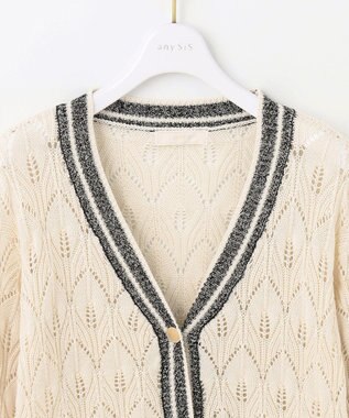 ANY SIS 【洗える】透かし編みニット カーディガン ネイビー