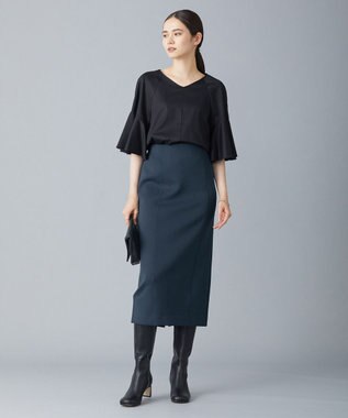 ICB 【洗える】コットンサテン　フレアスリーブブラウス ブラック系