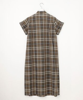 J.PRESS LADIES コットンリネン Light マドラスチェック シャツ ワンピース ブラウン系