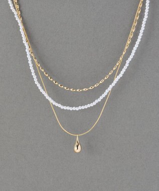 Phoebe パール×ドロップメタル3連ネックレス　ゴールド ゴールド