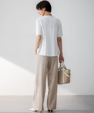 23区 【セットアップ対応/防シワ性/洗える】アイアスマットストレッチ セミワイド パンツ ベージュ系