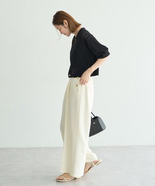 YECCA VECCA ストライプメッシュニットカーディガン Black