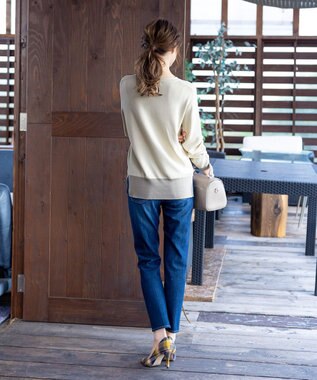 Tiaclasse L 【新色追加・洗える】配色スリットニット ライトベージュ