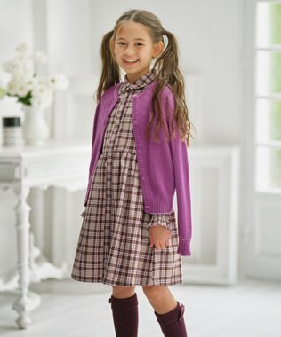 組曲 KIDS 【110-140㎝】リセチェックシャツ ワンピース グレー×ブラウン系