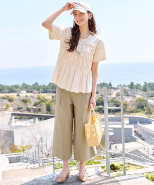 Tiaclasse ストレッチタックワイドパンツ ベージュ