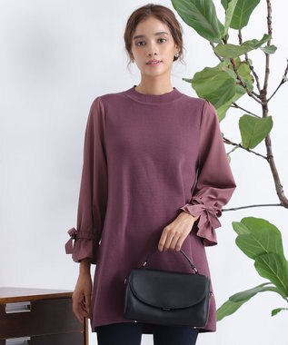 Tiaclasse 【洗える】ボリュームリボン袖ニットコンビチュニック