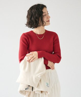 CRAFT STANDARD BOUTIQUE 洗える/とてもちクルーネックリブニットプルオーバー Red