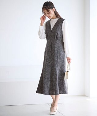 ANY SIS 【洗える】ツイーディマーメイド ジャンパースカート チャコール