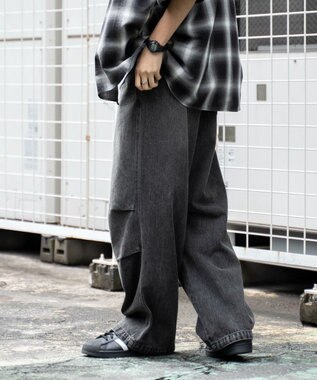 WEGO デニムパラシュートパンツ スミクロ