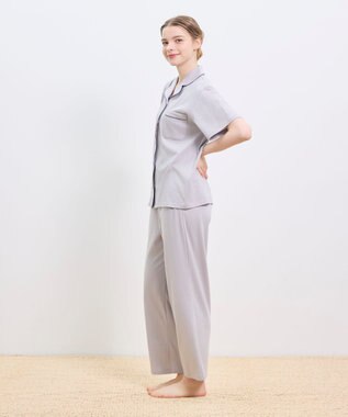 une nana cool 【綿100%】スビン天竺 半袖開襟パジャマ MADE WITH LIBERTY FABRIC グレー