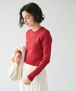 CRAFT STANDARD BOUTIQUE 洗える/とてもちクルーネックリブニットプルオーバー Red