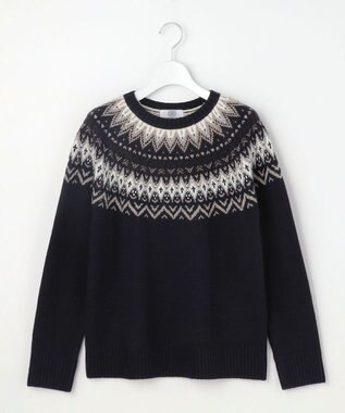J.PRESS LADIES FAIR ISLE ラウンドネック ニット ネイビー系
