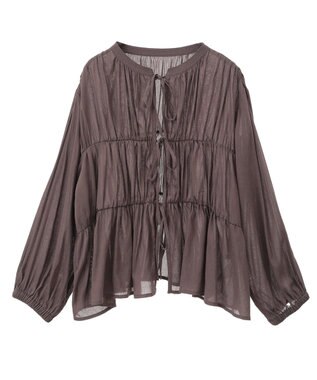 YECCA VECCA リボンデザインシアーブラウス Brown