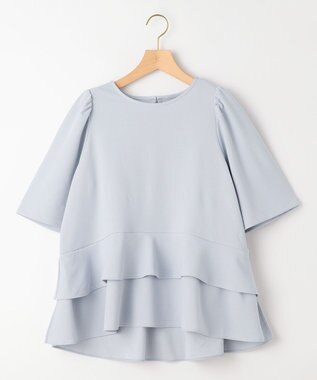 組曲 L 【接触冷感・吸湿・UVカット】ジョーゼットジャージーフリルブラウス ブルーグレー系