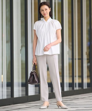 自由区 L 【洗える】ストレッチタイプライター ブラウス アイボリー系