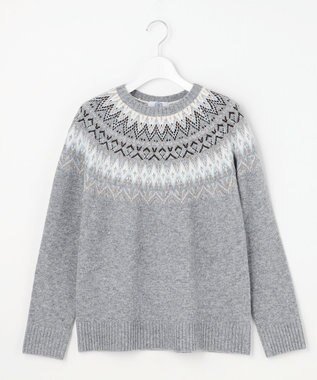 J.PRESS LADIES FAIR ISLE ラウンドネック ニット グレー系