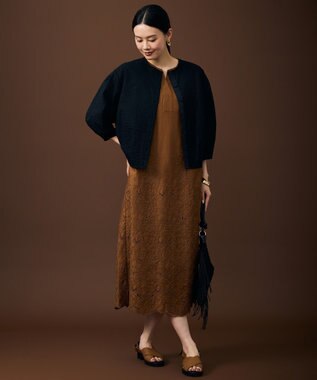 自由区 S 【羽織れる・涼やか】エアリーコットンリップボリュームスリーブ ブラウス ネイビー