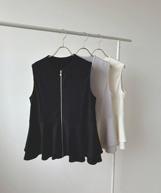 Feroux 【洗える】ペプラム ダンボールジレ ブラック系