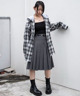 WEGO 【25年秋冬新作/ユニセックス着用ITEM/MLサイズ展開】オンブレチェックフードネルシャツ（LS） ブラックチェック1