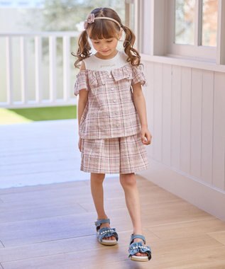 ANY KIDS チェック柄 ショート パンツ ブラウン系チェック