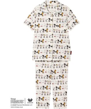 WACOAL PEANUTS パジャマ 5分袖 半袖 8分丈 綿100%(本体) スヌーピー レディース FDT167 /ワコール アイボリー