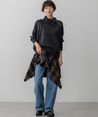 23区 L ボイルドウールコンビ ジップ タートルニット グレー系