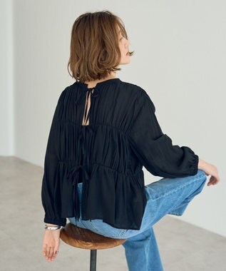 YECCA VECCA リボンデザインシアーブラウス Brown