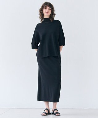 BEIGE， 【洗える】LAURA / 半袖タートルニットトップス Black